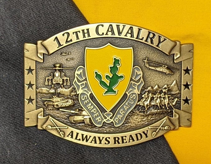 Buckle 12th Cav Brass Rect. | Crossed Sabers – Chapter Gift Shop